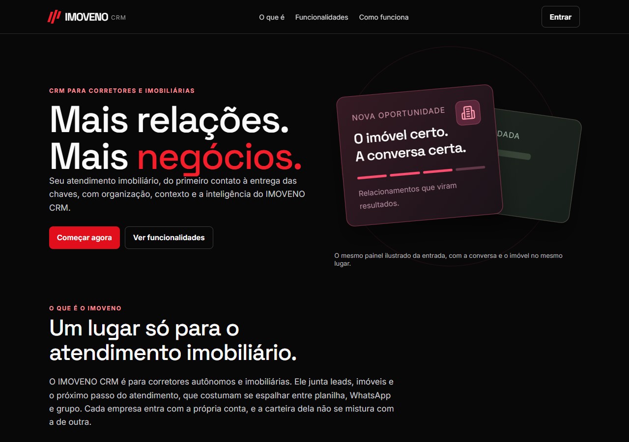 Tela de entrada do CRM IMOVENO